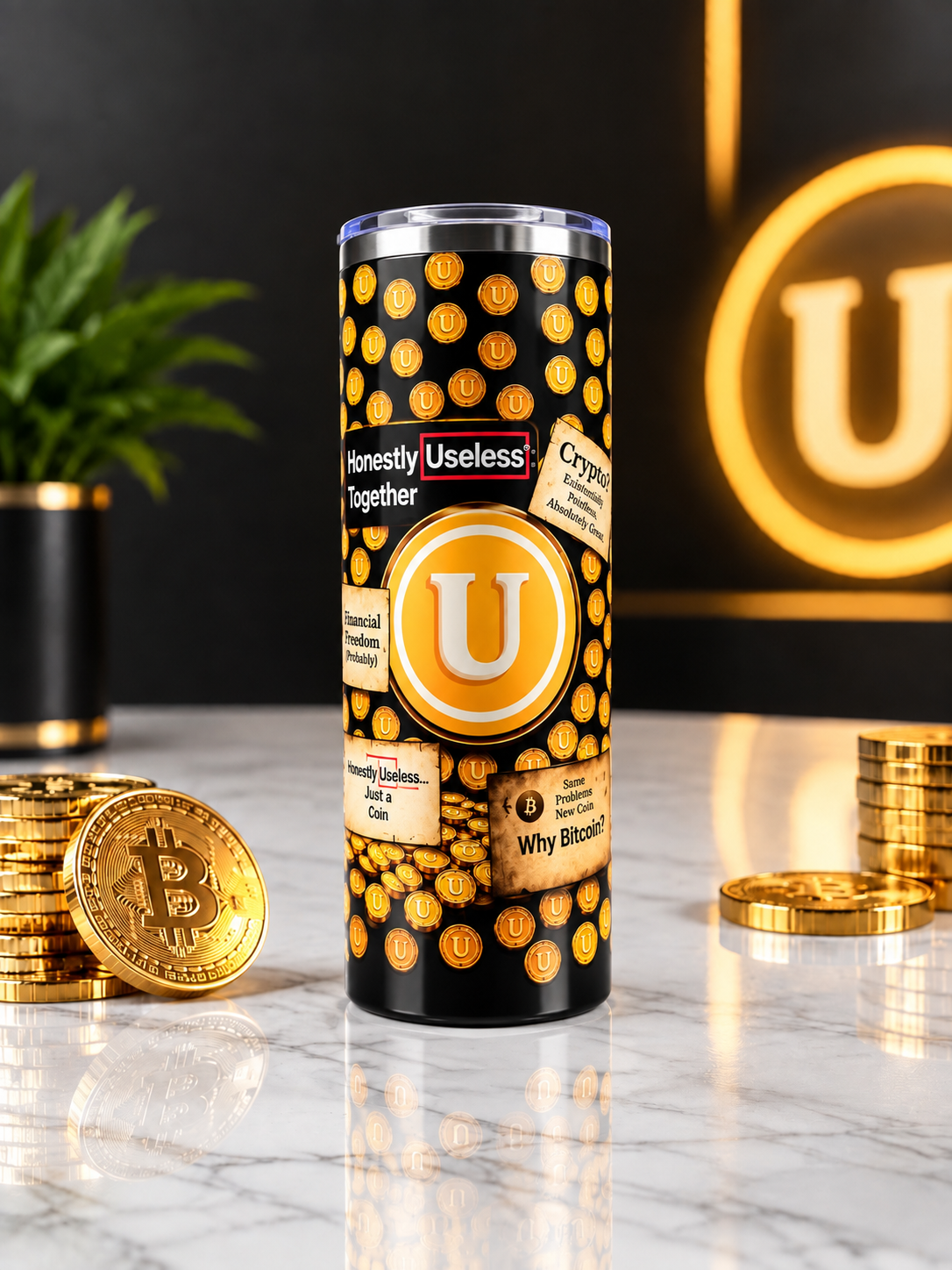 Useless Coin 20oz Tumbler – Crypto Community Drinkware