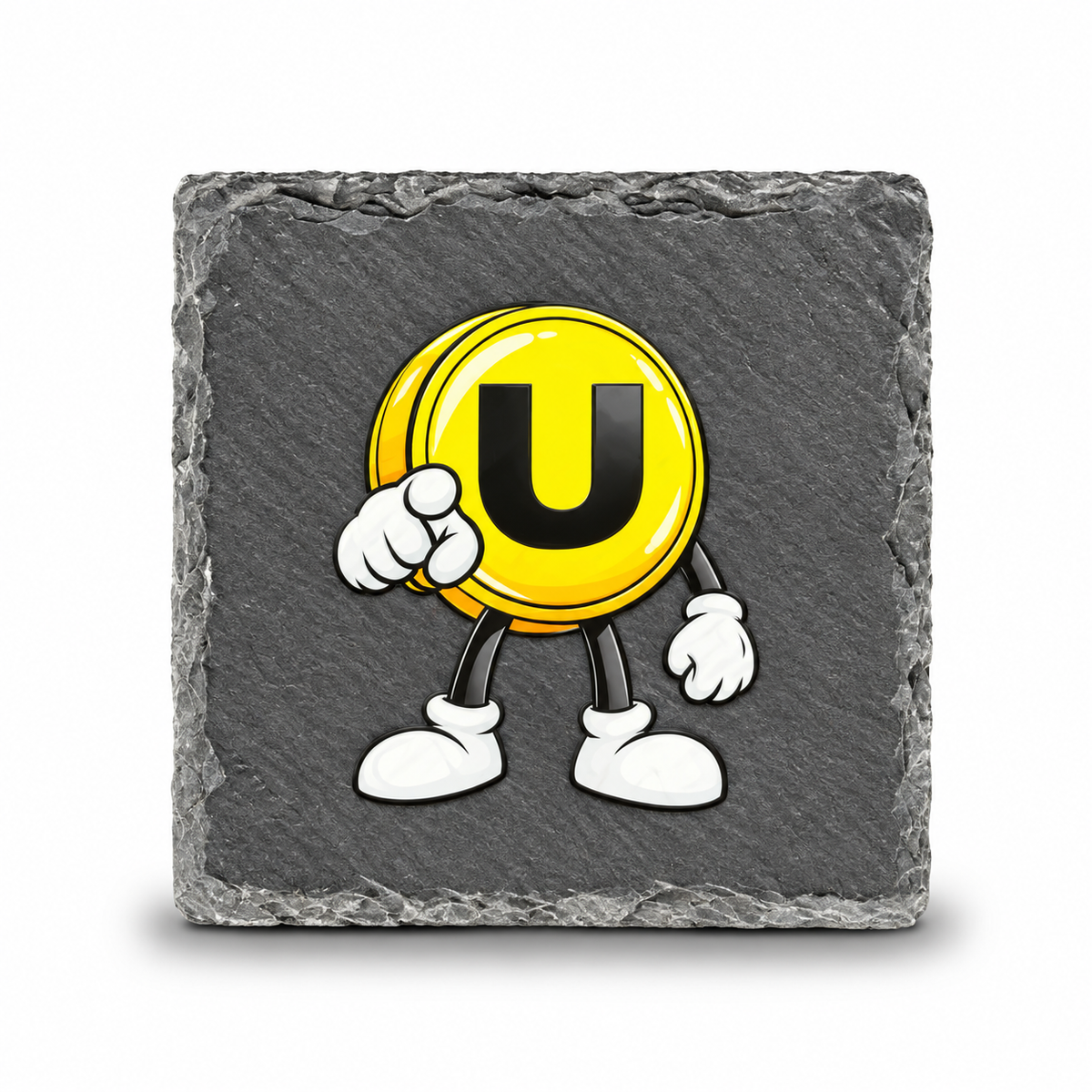 Useless Coin Natural Slate Coaster – UV Printed Crypto Drink Coaster