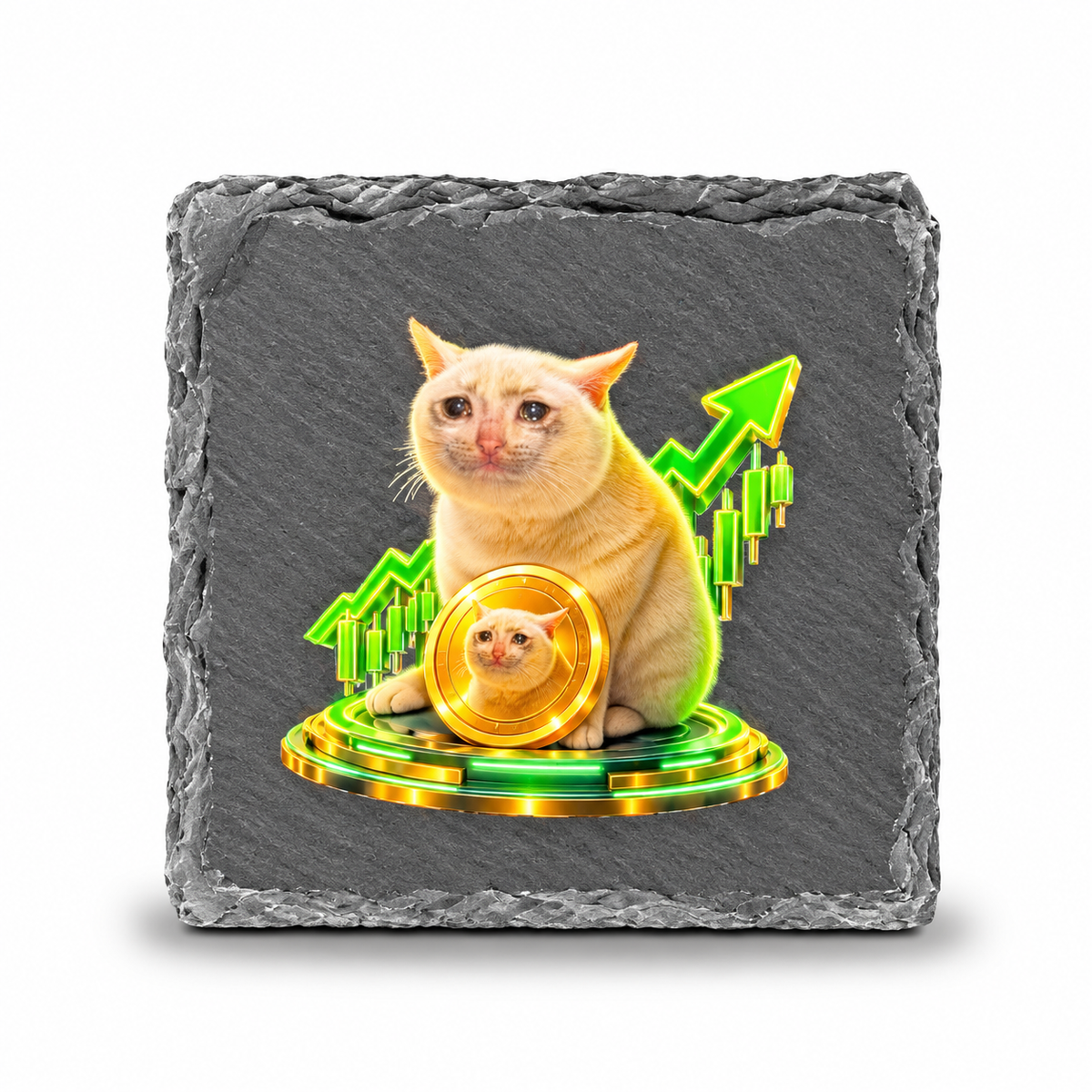 Cash Cat Natural Slate Coaster – UV Printed Crypto Drink Coaster